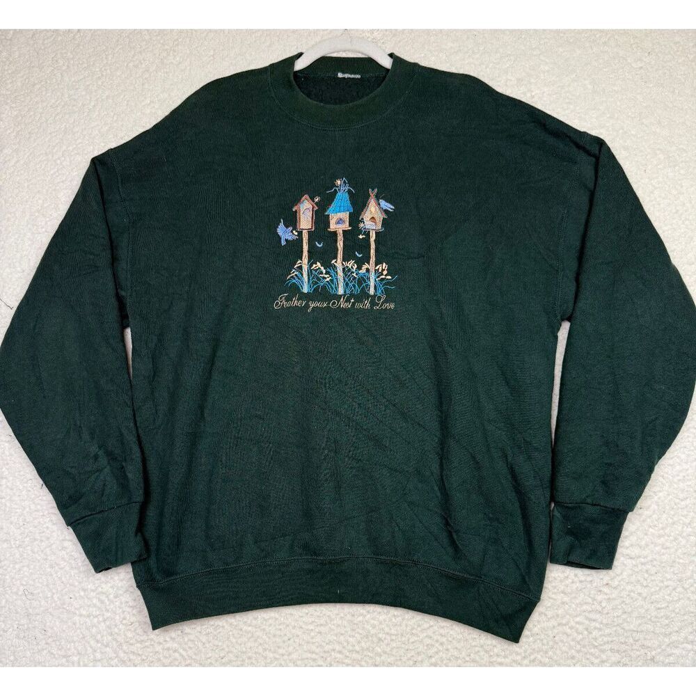 90s VTG Vintage Birdhouse Grandma Sweatshirt GRANNY‎ STYLE Size XLarge